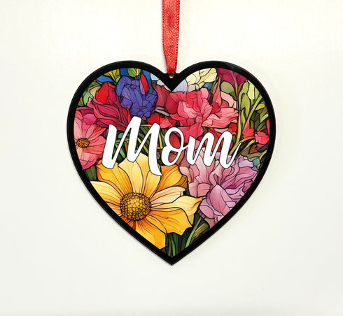 Mum Stained Glass Effect Heart Suncatcher